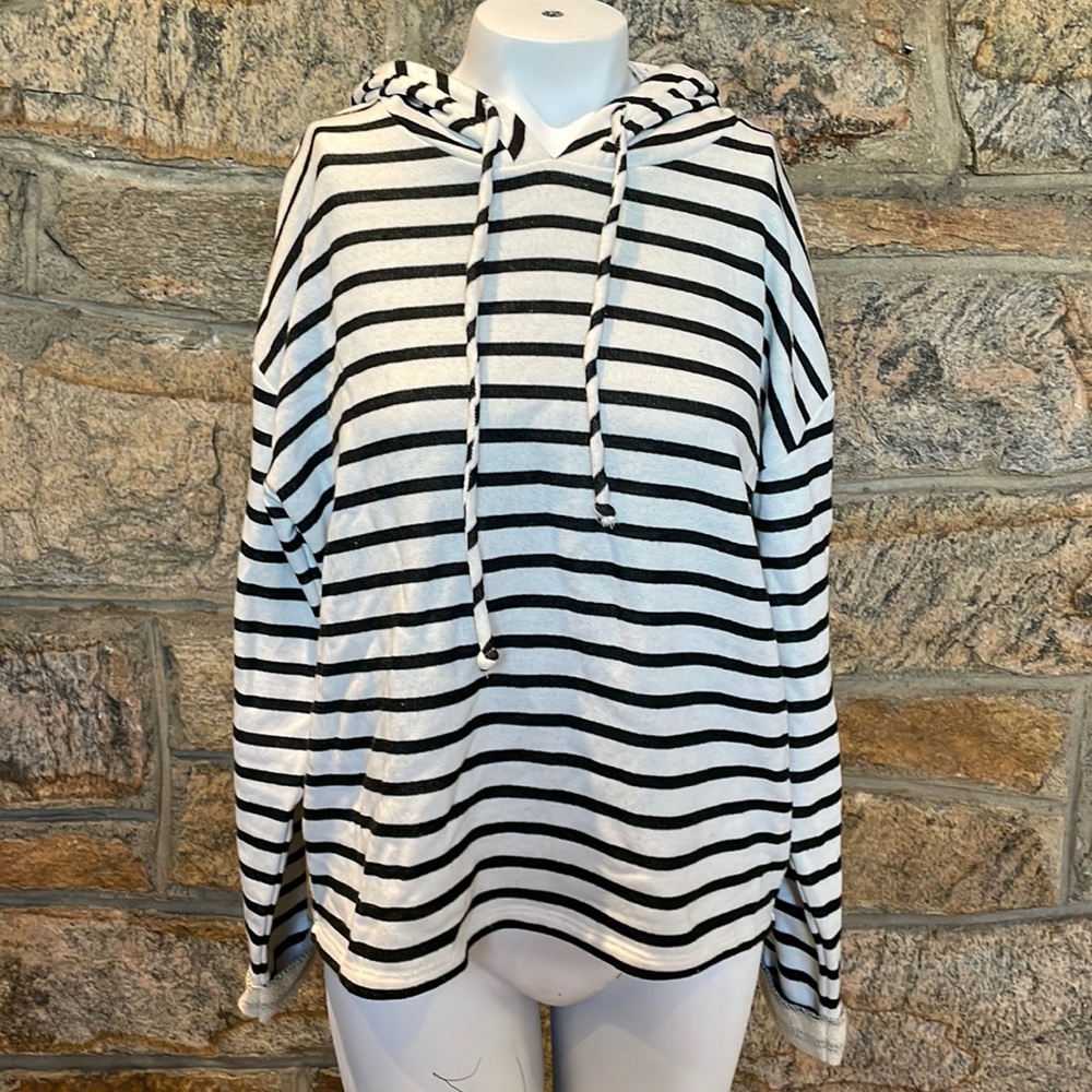 Medium for the republic black/ivory striped French terry hoodie